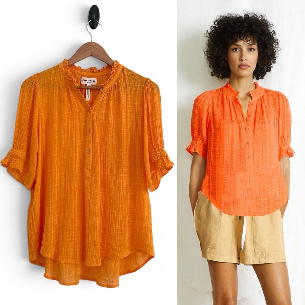 Apiece Apart Women Small Coral Orange Los Altos Lightweight Puff Sleeve Top NWOT